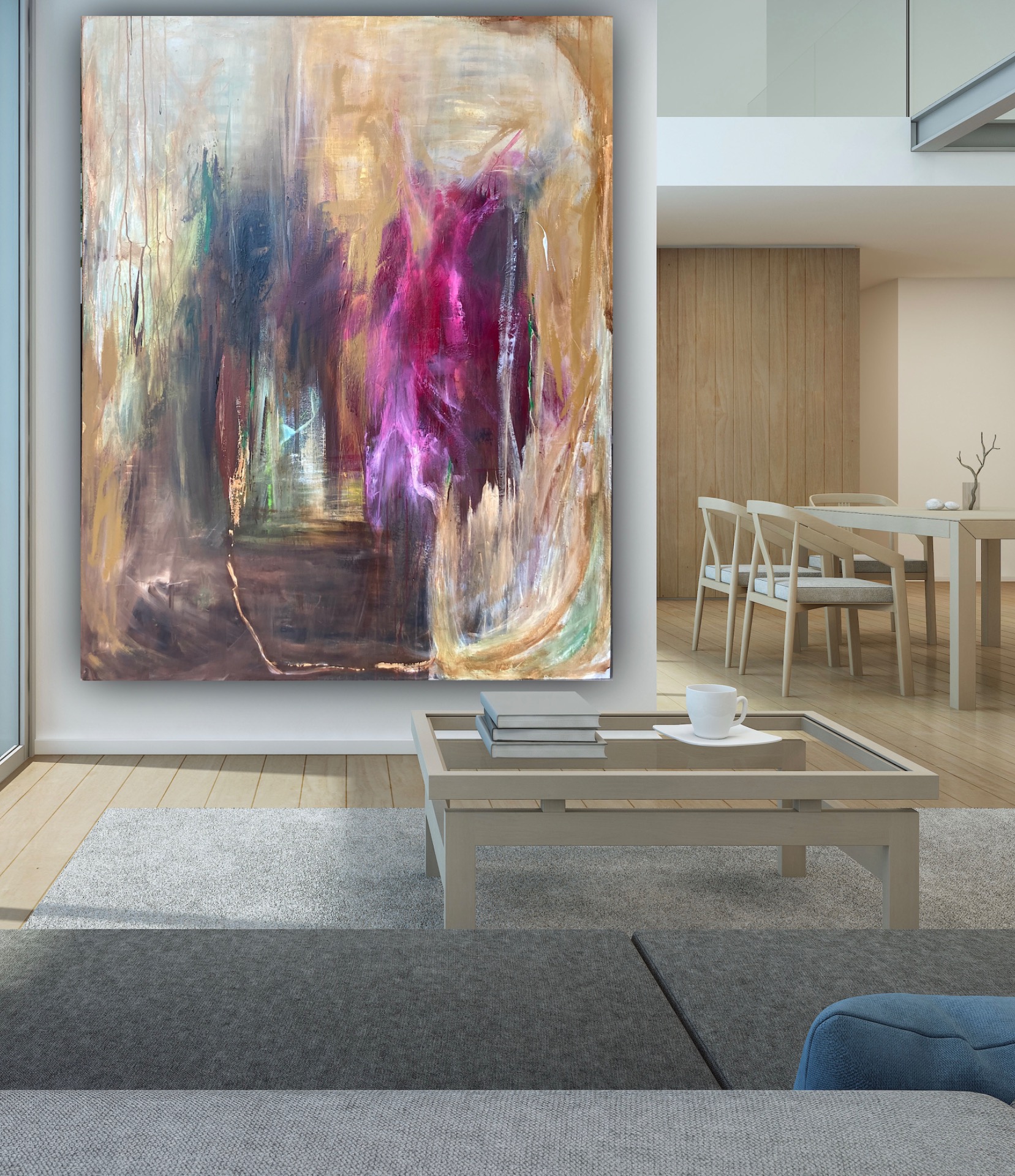 Stort farverigt Maleri 120x150 cm