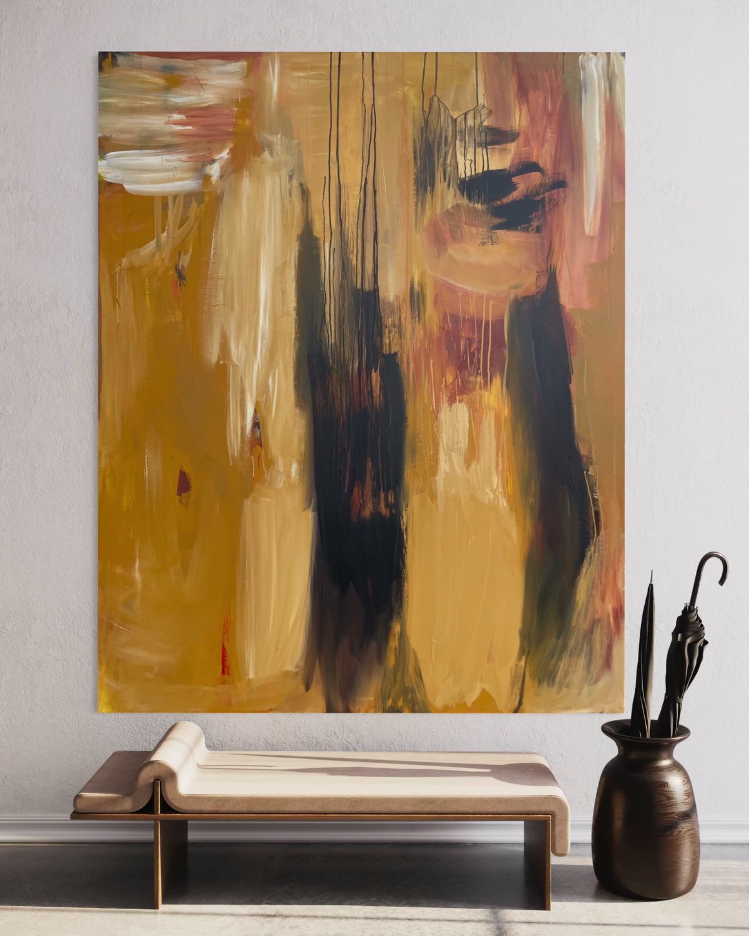 Farverigt Maleri til Stuen 100x100 cm