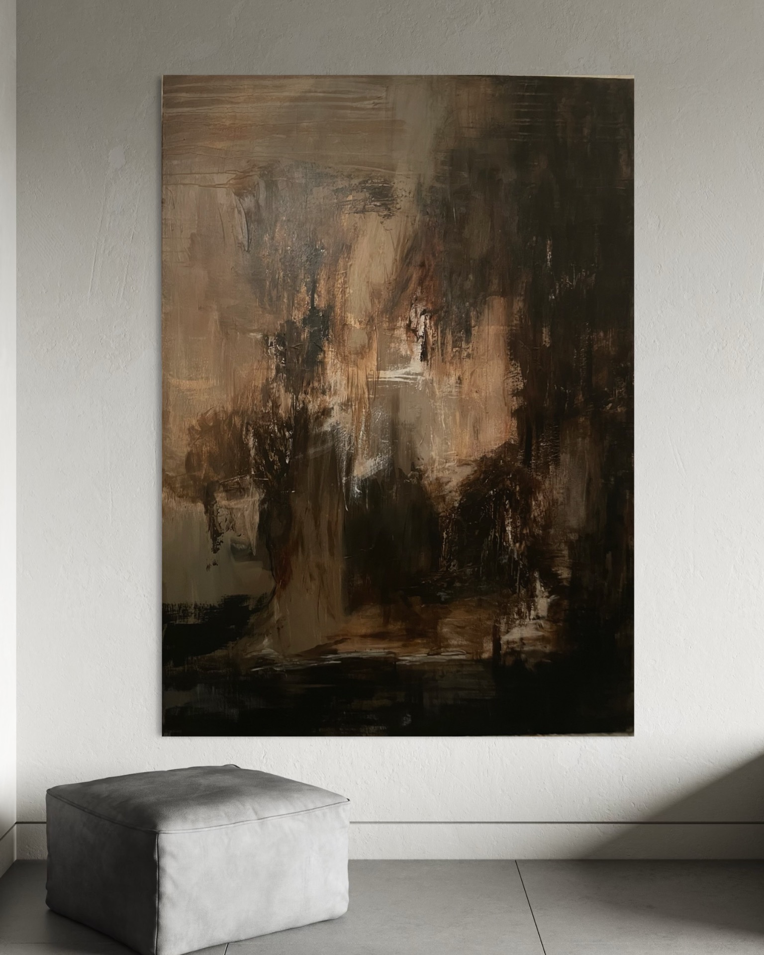 Stort Moderne Maleri i brune farver - 100x140 cm - Abstrakt Kunst