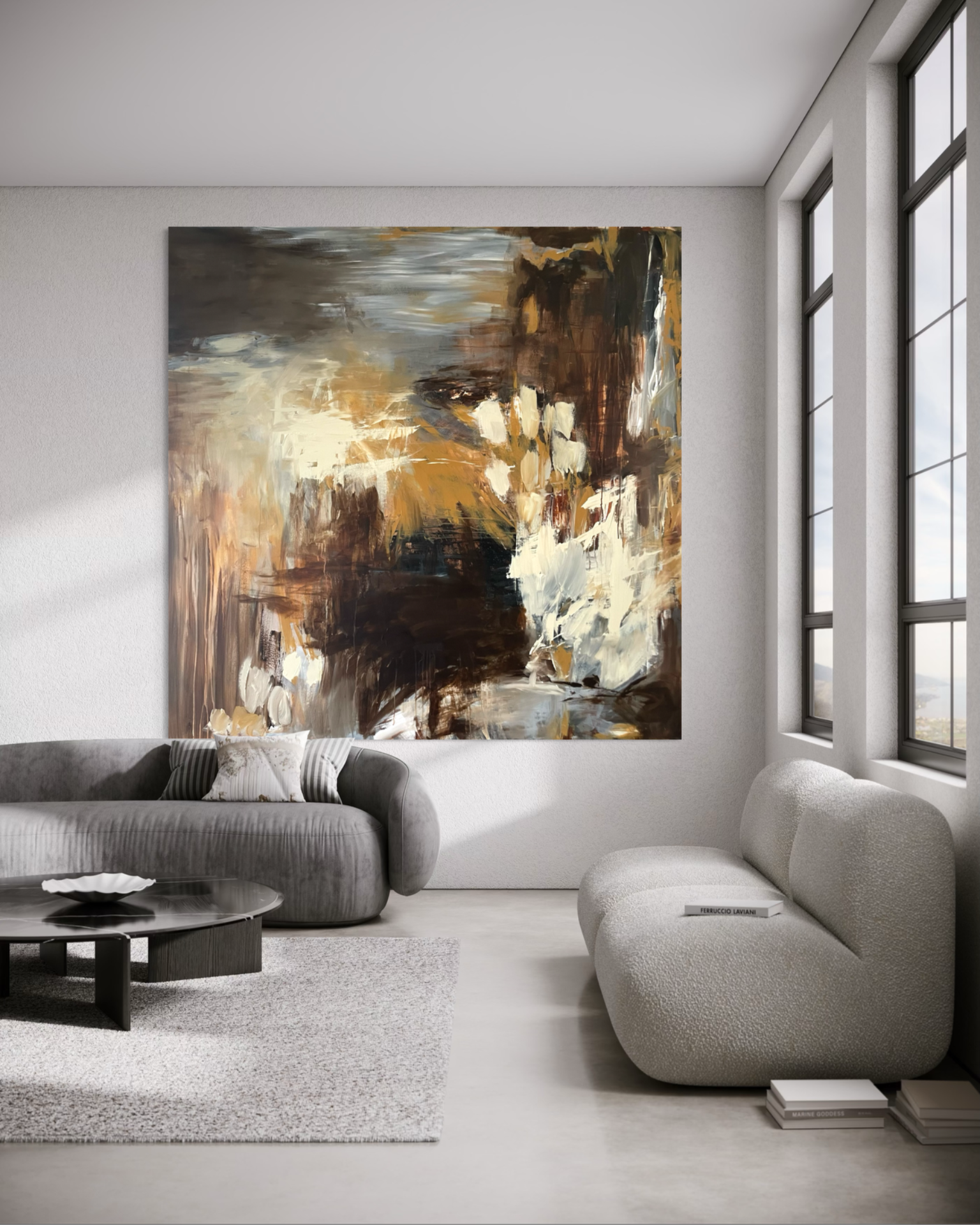 Stort Originalt Maleri til Stuen - 150x150 cm - by Charlotte-art.dk