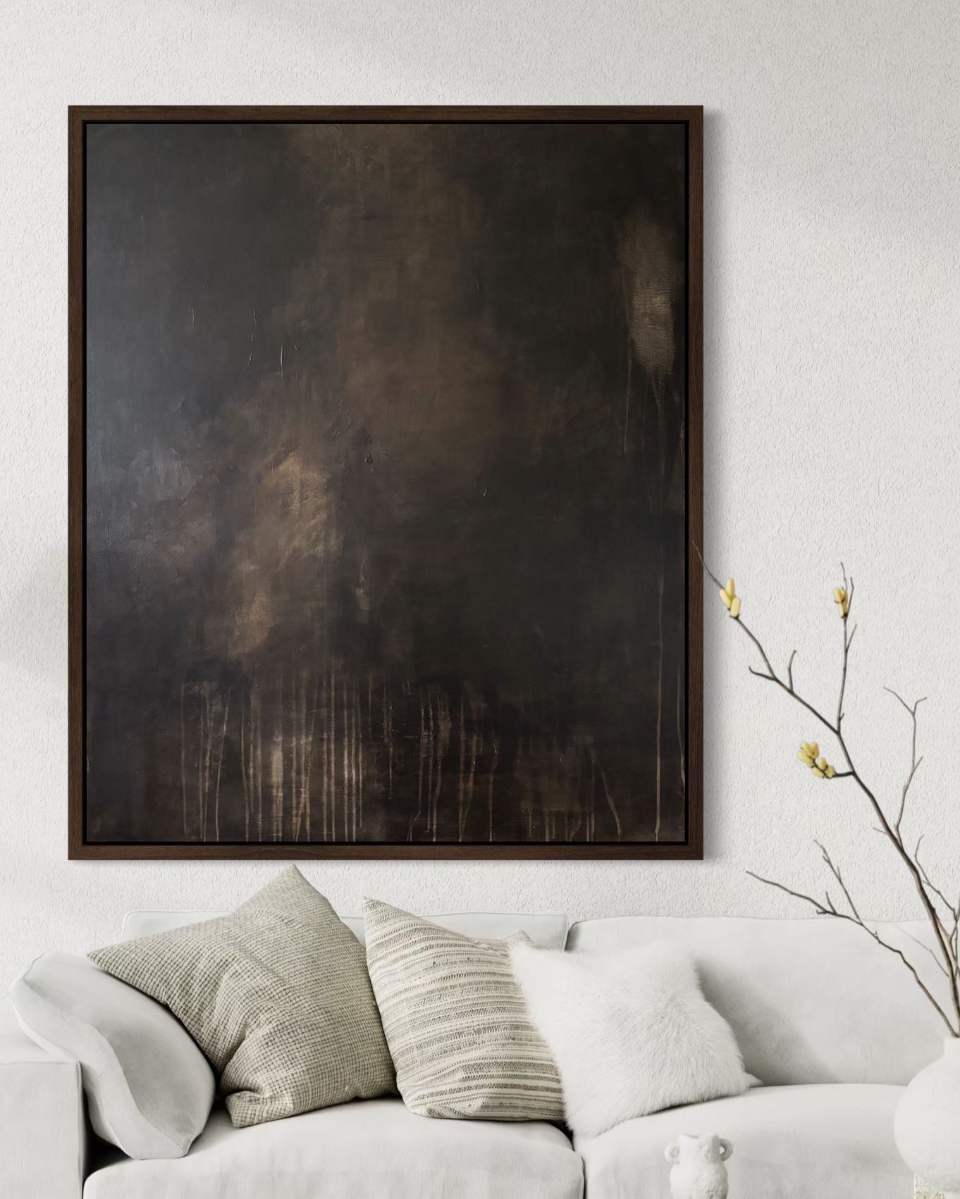 Originalt Abstrakt Maleri i mørkebrune, sorte toner - 100x120 cm