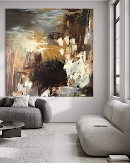 Abstrakt maleri i jordfarver "Jordomfavnelse" 150x150 cm | Charlotte-art