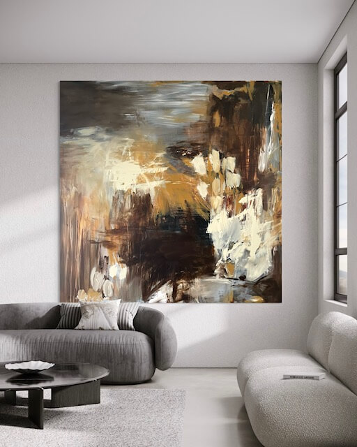 Abstrakt maleri i jordfarver "Jordomfavnelse" 150x150 cm | Charlotte-art