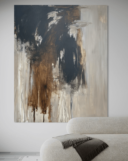 Abstrakt unika maleri jordfarver "Sandfygning" 120x150 cm | Charlotte-art
