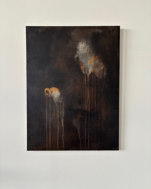 Abstrakt maleri "Glød" fra Charlotte-art i mørkebrune toner 60x80 cm