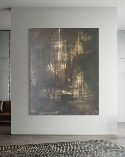 Abstrakt maleri stort brunt 120x150 Indsigt fra Charlotte-art
