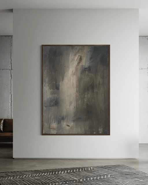 Abstrakt maleri "Efterglød" 90x120cm i brunlige nuancer fra Charlotte-art