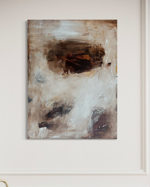 Abstrakt maleri i sandfarve, beige og brune toner 60x80cm HARMONI | Charlotte-art