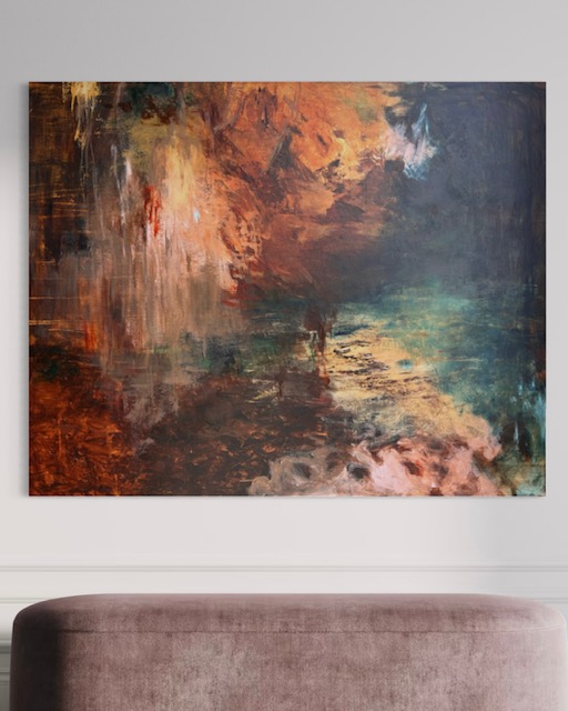 Stort abstrakt maleri til stuen INTUITION 150x120cm fra Charlotte-art